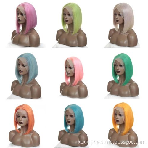 Different colored Cuticle Aligned Human Hair Wigs Short Cut Bob Lace Front Wigs Remy Human Hair